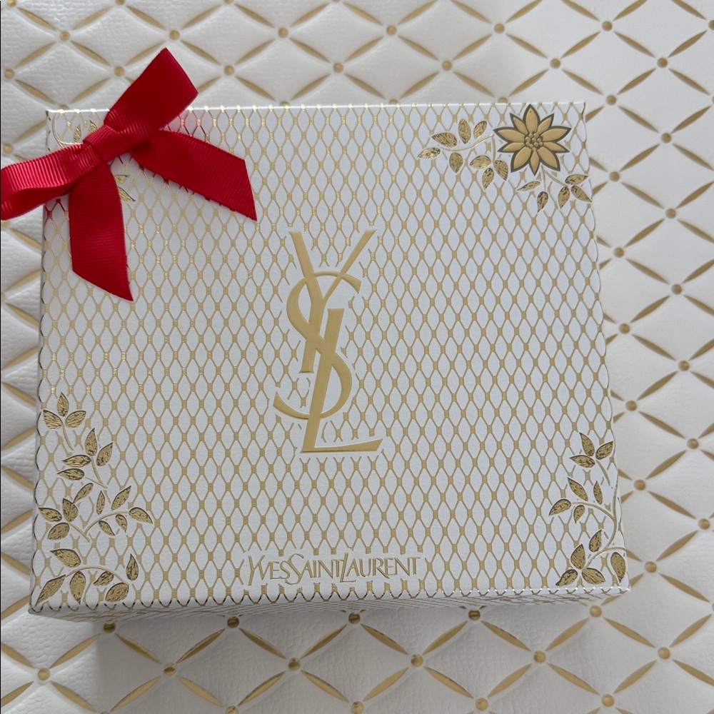 Yves Saint Laurent White and Gold Box with Red Bow